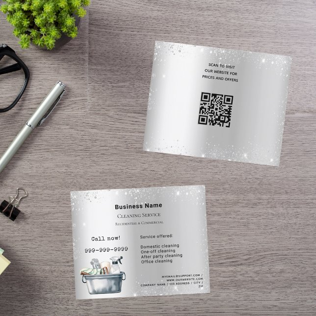 Cleaning service silver glitter dust QR Flyer (Creator Uploaded)