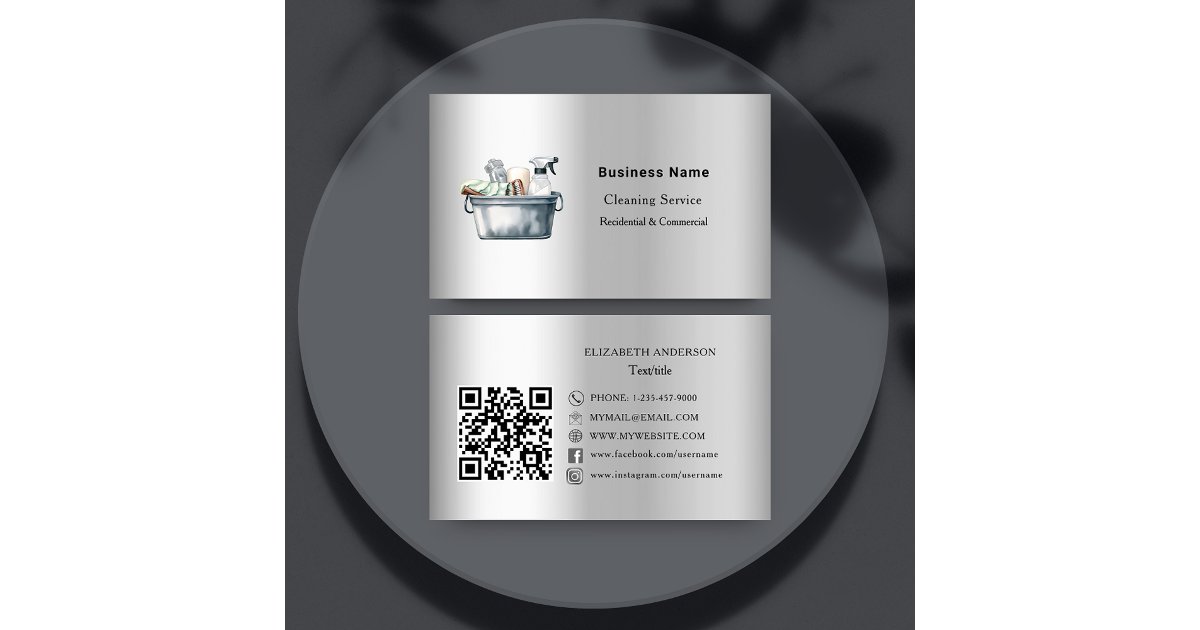Cleaning service silver QR code social media Business Card | Zazzle