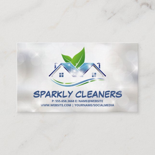 Cleaning Service | Sparkly House Logo Business Card (Front)