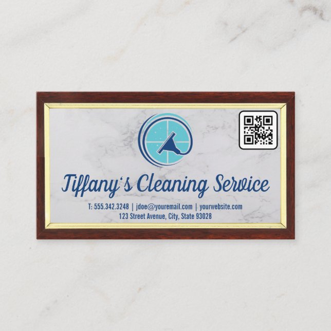 Cleaning Service | Squeegee Logo | QR Code Business Card (Front)