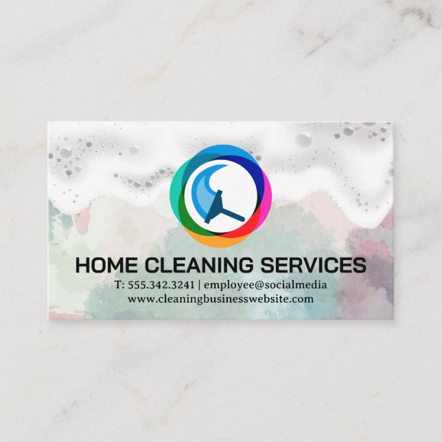 Cleaning Service Squeegee Logo | Soap Bubbles Business Card (Front)