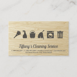 Cleaning Service   Wood Grain Business Card