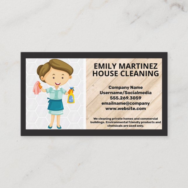 Cleaning Service Worker | Wood Floors Business Card (Front)