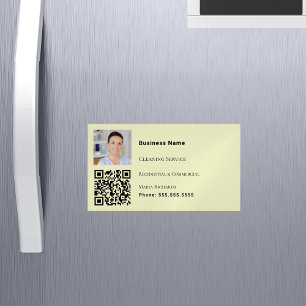 Cleaning service yellow photo QR code Magnetic Business Card