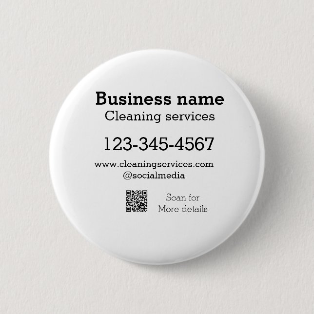 Cleaning services add number website email address 2 inch round button (Front)