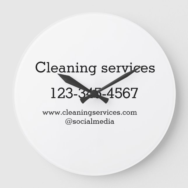Cleaning services add number website email address large clock (Front)