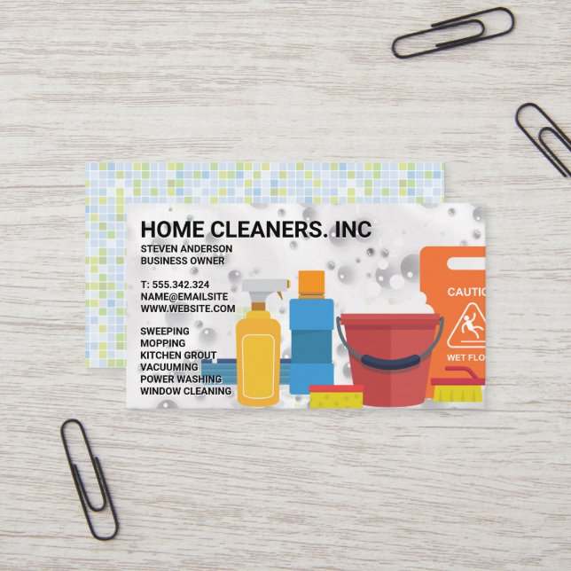 Cleaning Services and Supplies | Soap Suds Business Card (Front/Back In Situ)