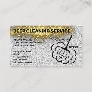 Cleaning Services   Broom Logo   Glitter Sparkle Business Card