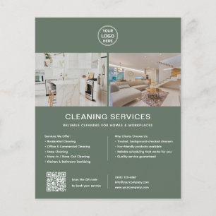 Cleaning Services Custom Logo Green QR Flyer