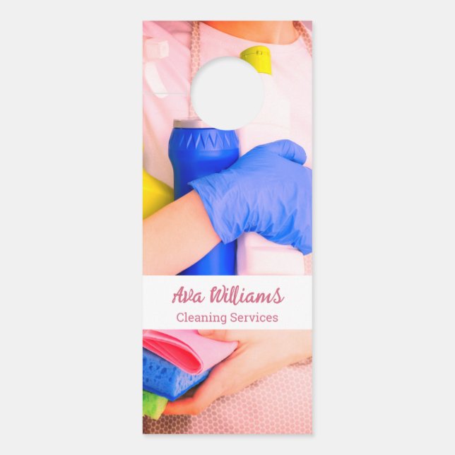 Cleaning Services Custom QR Door Hanger (Front)