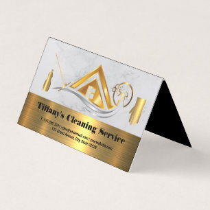 Cleaning Services   Home Gold Metallic Icons Business Card