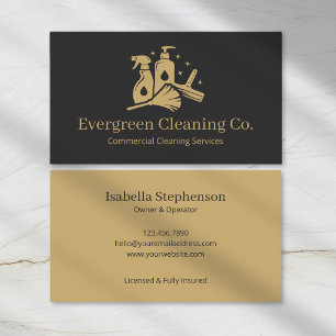Cleaning Services House Cleaner Black Gold Modern Business Card