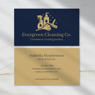 Cleaning Services House Cleaner Navy Gold Modern Business Card