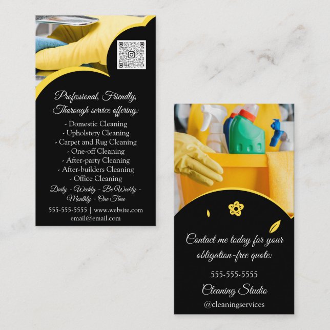 Cleaning Services House Keeping QRCode PhotoCustom Business Card (Front/Back)