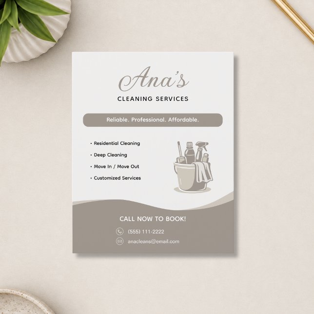 Cleaning Services Housekeeping Beige Promotional  Flyer (Cleaning Services Housekeeping Beige Promotional Flyer)