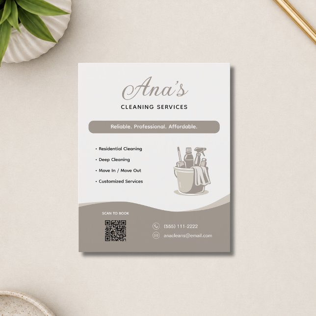 Cleaning Services Housekeeping Beige QR Code Flyer (Cleaning Services Housekeeping Beige QR Code Flyer)