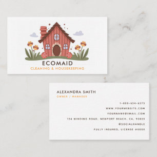 Cleaning Services Housekeeping Retro Cute House Business Card