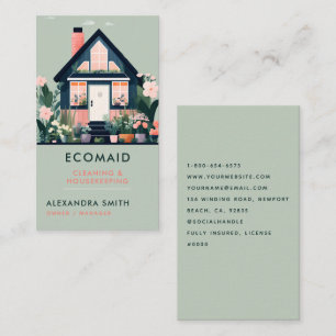 Cleaning Services Housekeeping Scandi House Floral Business Card