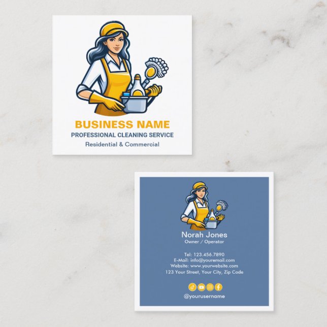 Cleaning Services Housekeeping Square Business Card (Front/Back)