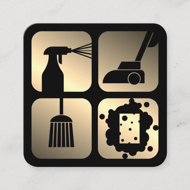 Cleaning services icons  square business card (Front)