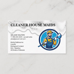 Cleaning Services Janitor Holding Mop Business Card