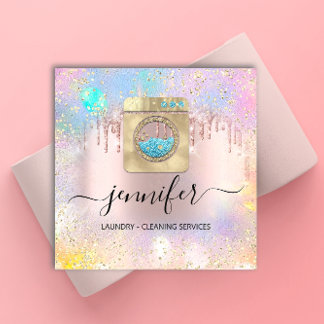 Cleaning Services Laundry QR Codo Logo Rose Drip Square Business Card