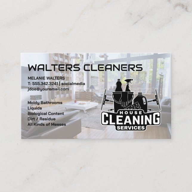 Cleaning Services Logo | House Living Room Business Card (Front)