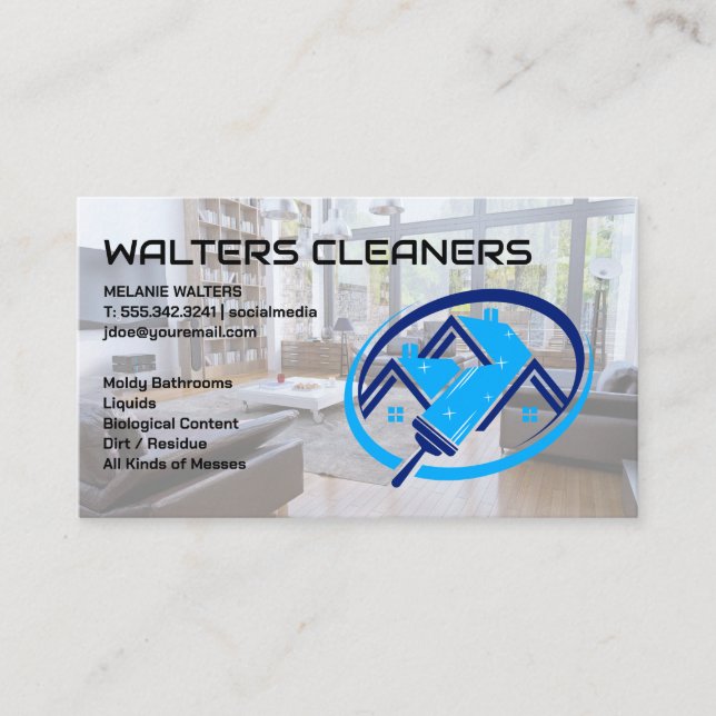 Cleaning Services Logo | Living Room | Maid Business Card (Front)