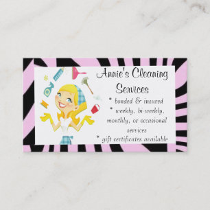 Cleaning services maid business card purple