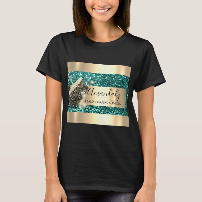 Cleaning Services Maid House Keeping Gold Teal T-Shirt (Front)