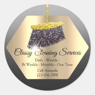 Cleaning Services Maid Housekeeper Golden Broom Classic Round Sticker