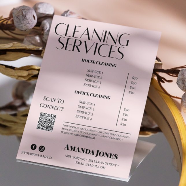 Cleaning Services Maid Price Pastel Pink Invitation (Cleaning Services Maid Price Pastel Pink Invitation)