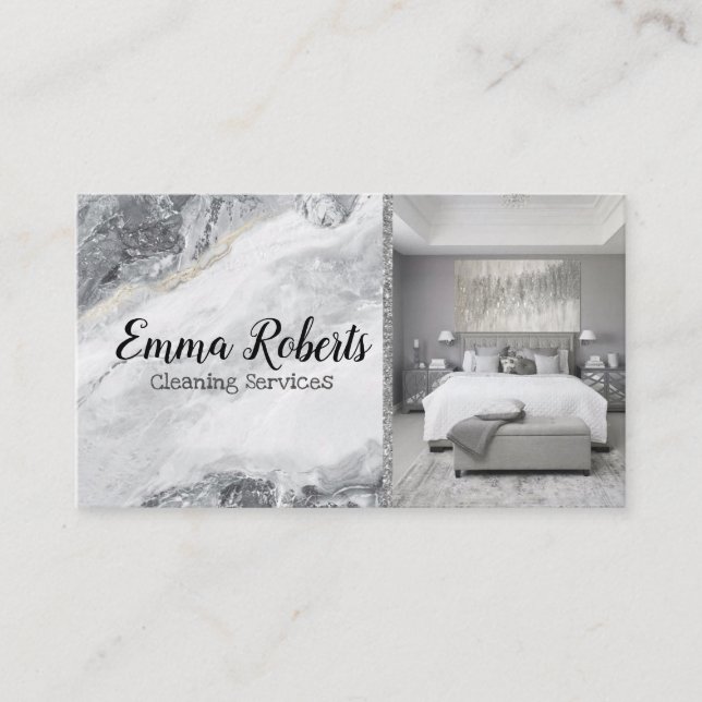 Cleaning Services | Maid Service Silver Marble Business Card (Front)