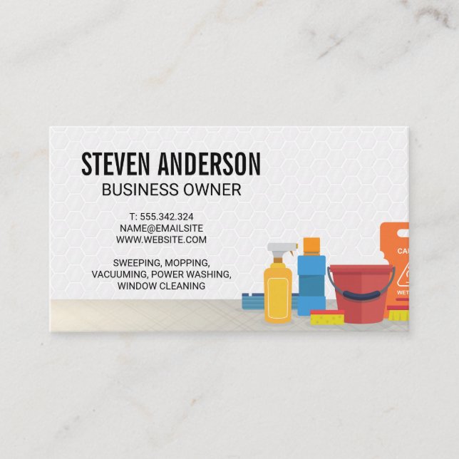 Cleaning Services | Maid Service | White Tiles Business Card (Front)