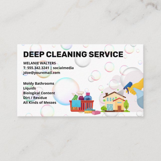 Cleaning Services | Maid Spraying | Bubbles Business Card (Front)