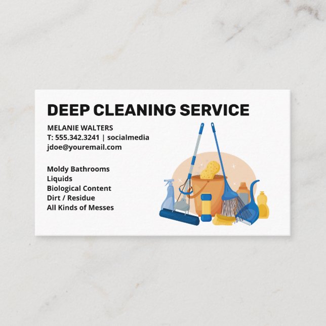Cleaning Services | Maid Spraying | Cleaner Tools Business Card (Front)