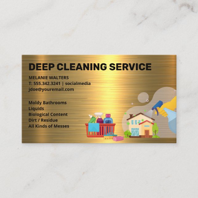 Cleaning Services | Maid Spraying | Gold Metallic Business Card (Front)