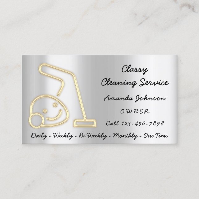 Cleaning Services Maid Vacuum Cleaner Logo Gold Business Card (Front)