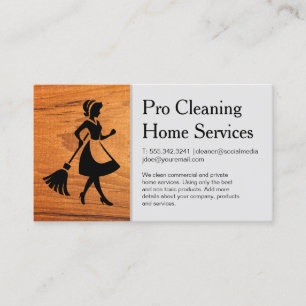 Cleaning Services   Maid with Broom Business Card