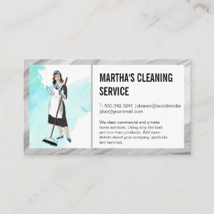 Cleaning Services   Maid with Broom Business Card