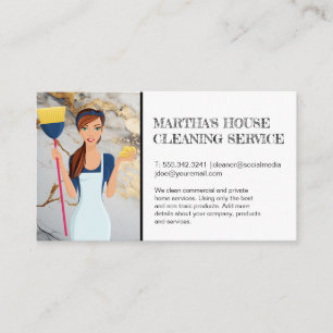 Cleaning Services   Maid with Broom Business Card
