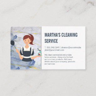 Cleaning Services   Maid with Cleaning Products Business Card