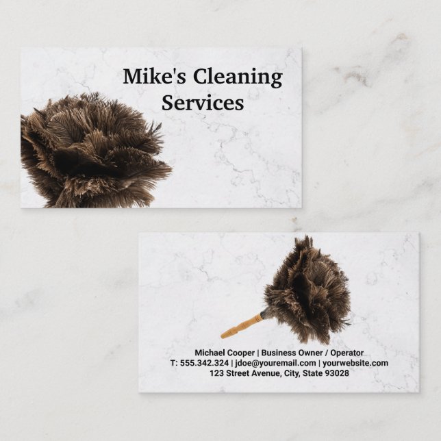 Cleaning Services | Marble | Feather Duster Business Card (Front/Back)