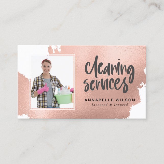 Cleaning Services Modern Photo Business Card (Front)