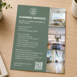 Cleaning Services Photo Logo QR Sage Green Flyer