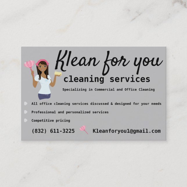 Cleaning Services Pink Grey Business Card (Front)