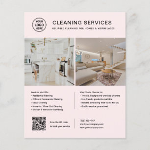 Cleaning Services Pink Logo Photo QR Code Flyer