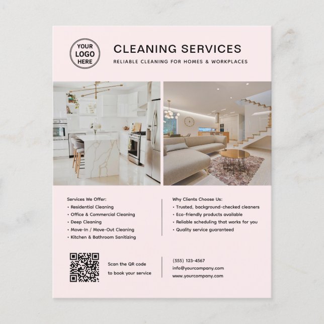 Cleaning Services Pink Logo Photo QR Code Flyer (Front)