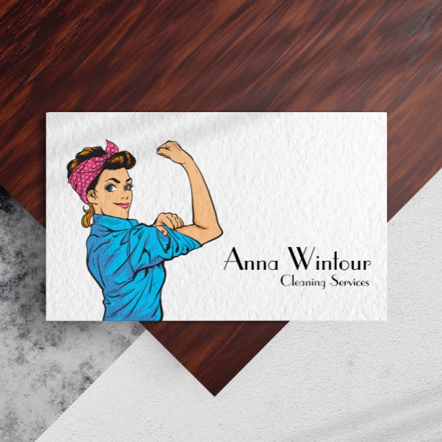 Cleaning Services Qr Code Retro Housekeeper Business Card (Cleaning Services Qr Code Retro Housekeeper Business Card)
