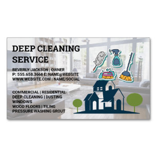 Cleaning Services   Sanitizing Tools Icons Magnetic Business Card